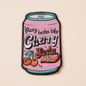 Cherry Soda Embroidered Iron On Patch // Jacket Patch, Feminist, Cherry Soda, Retro Illustration, Sew On Patch // Punky Pins