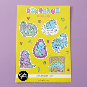 Relatable Dinosaurs Vinyl A5 Sticker Sheet // Planner stickers // Illustration stickers