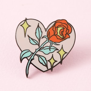 Rose In Heart Enamel Pin - Punky Pins / / Tattoo Pin Badges, Badges, Cute Valentines Pins in the UK