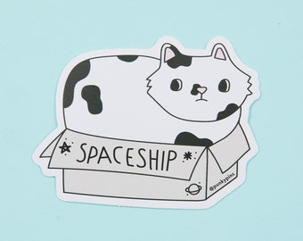 Spaceship Cat Vinyl Sticker // laptop sticker // decal