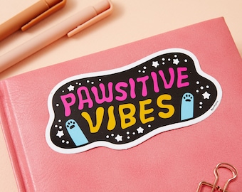 Pawsitive Vibes Soft Vinyl Sticker // laptop sticker // Cat Paws, cute cat sticker for Macbook