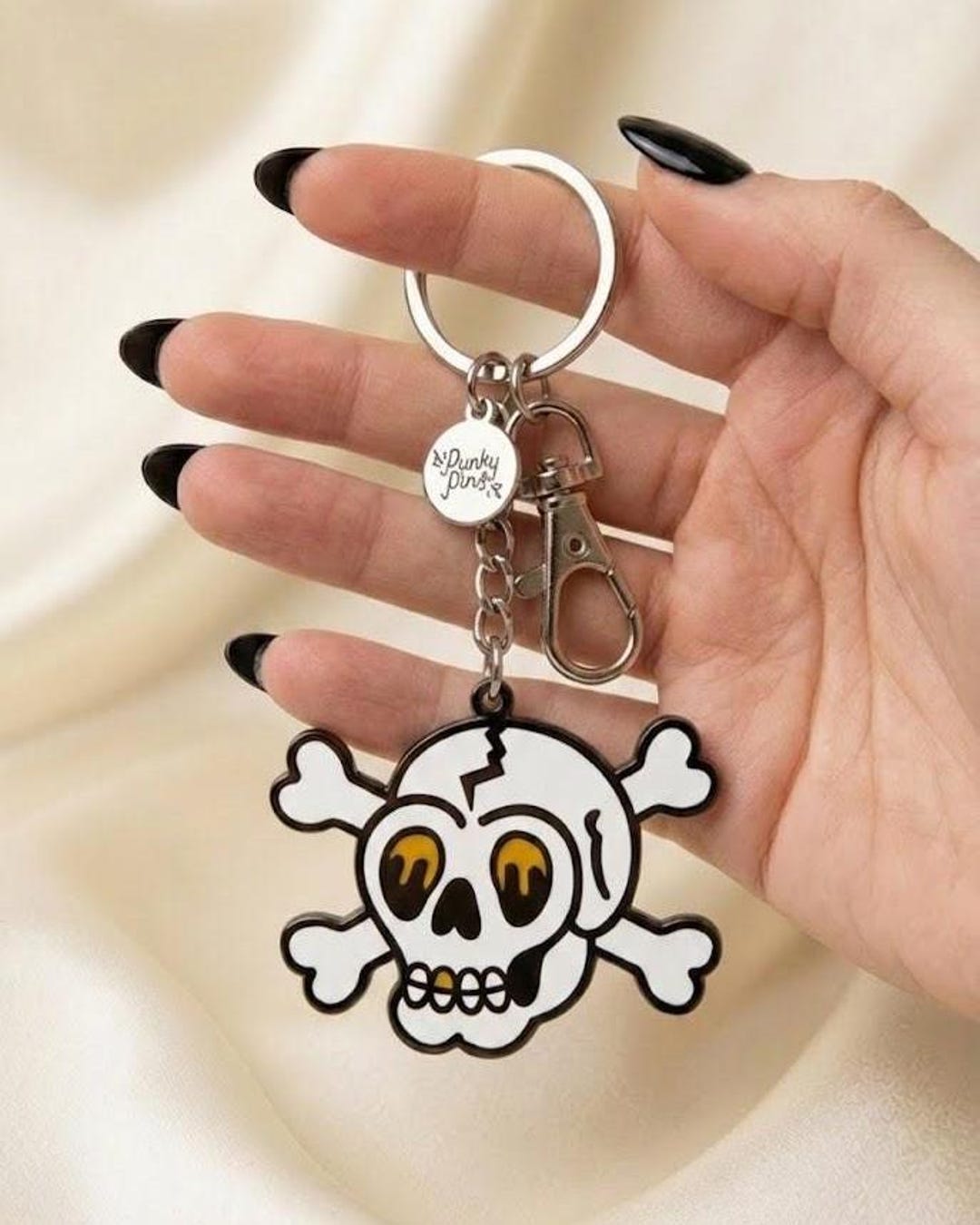 Skull and Crossbones Enamel Keyring or Key Chain. Jolly Roger