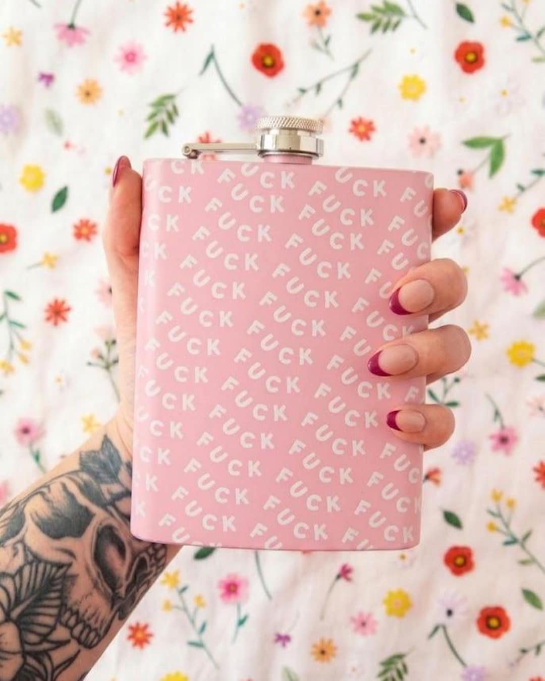 FUCK Stainless Steel Hip Flask - Pink // Metal Hip Flask, Alcohol