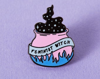 Pin de esmalte de caldero de bruja feminista, disfraz de Halloween