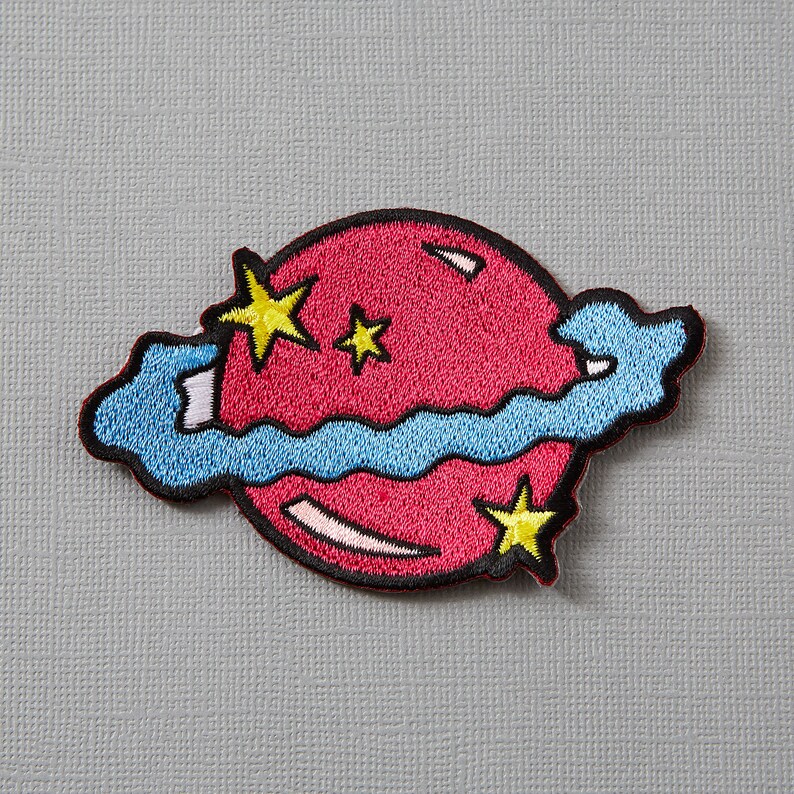 Pink Planet Embroidered Iron on Patch // Bag Patch Cosmic - Etsy