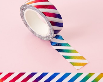 Rainbow Holo Foil Print Washi Tape, Stationery Addict, Rainbow washi tape, Cute washi tape, Rainbow Stationery