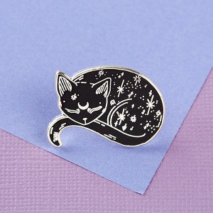 Silver Mystical Cat Enamel Pin // Loll3, sleeping kitty, black cat pin, mystic pin badge // Space kitty image 5