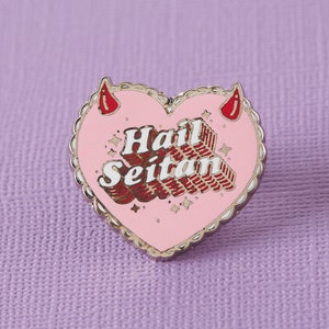 Hail Seitan Hard Enamel Pin // Powered by Plants / Vegan / Meat Free / Pin Badge, Brooch, Lapel