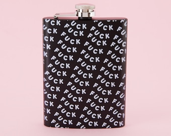 Fuck Stainless Steel Hip Flask - Black // Metal Hip Flask, Alcohol Flask, Sassy, Secret Santa // Punky Pins