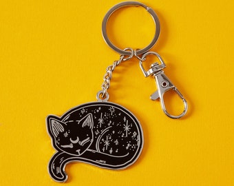 Mystical Cat Enamel Keyring // Punky Pins Key Chain // Space Kitty key ring