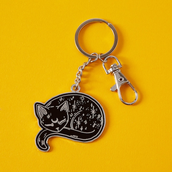 Mystical Cat Enamel Keyring // Punky Pins Key Chain // Space Kitty key ring