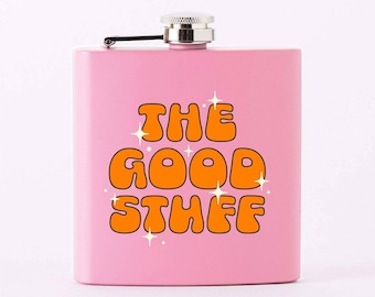 The Good Stuff Stainless Steel Hip Flask - Pink // Cute Pink Metal Hip Flask, Alcohol Flask, Sassy, Secret Santa // Punky Pins