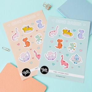 Dino Babes Vinyl Sticker Sheet A5 // Planner stickers // Cute stickers // Illustration stickers, Dinosaur gift