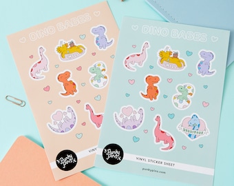 Dino Babes Vinyl Sticker Sheet A5 // Planner stickers // Cute stickers // Illustration stickers, Dinosaur gift