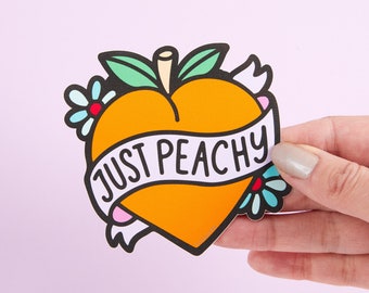 Just Peachy Vinyl Sticker // Laptop stickers // Peach tattoo sticker, positivity sticker fruity stickers