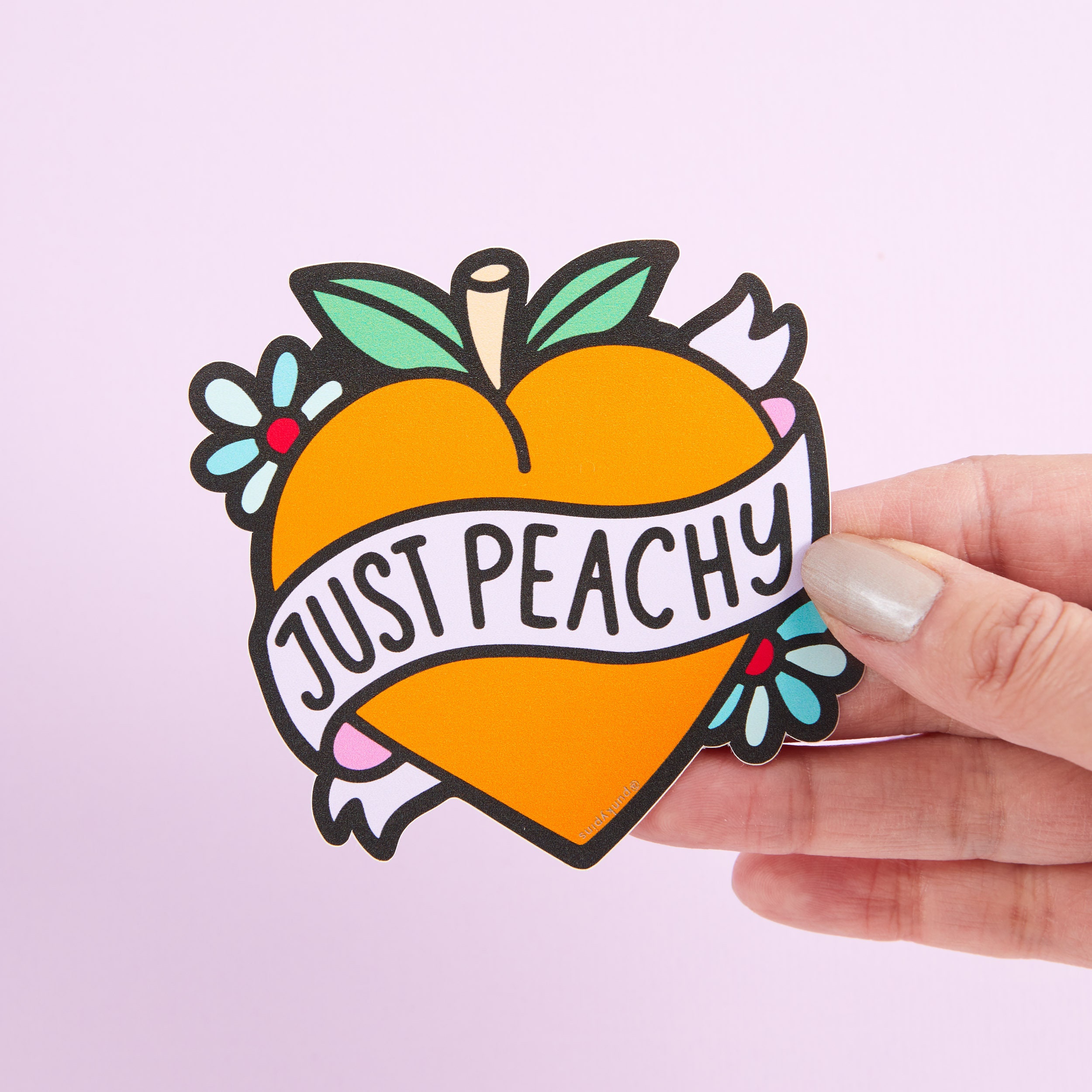 Just Peachy Vinyl Sticker // Laptop stickers // Peach tattoo sticker, positivity sticker fruity stickers