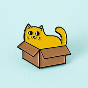 Cat In a Box Enamel Pin - Punky Pins // Ginger Cat pin badge, cat badges, Funny pins, Cute Pins in the UK