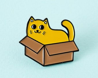 Cat In a Box Enamel Pin - Punky Pins // Ginger Cat pin badge, cat badges, Funny pins, Cute Pins in the UK