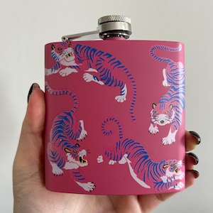Tiger Pink GRADE B SECOND Stainless Steel Hip Flask - pink // Cute Pink Metal Hip Flask, Alcohol Flask, Sassy // Punky Pins
