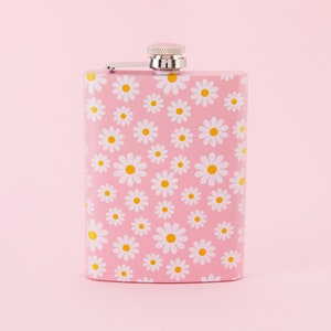 Daisy Print Stainless Steel Hip Flask - Pink // Metal Hip Flask, Alcohol Flask, Sassy, Secret Santa // Punky Pins
