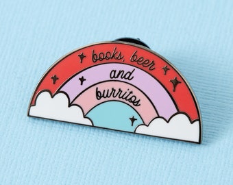 Books, Beer & Burritos Enamel Pin // Books pin // Illustration Pin badge // Bookish Pins by Punky Pins