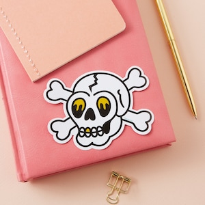 Jolly Roger - diecut Sticker // Large Vinyl Sticker // Tattoo Skull bones crossbones cross bone sticker // Tattoo Vinyl sticker for Laptop