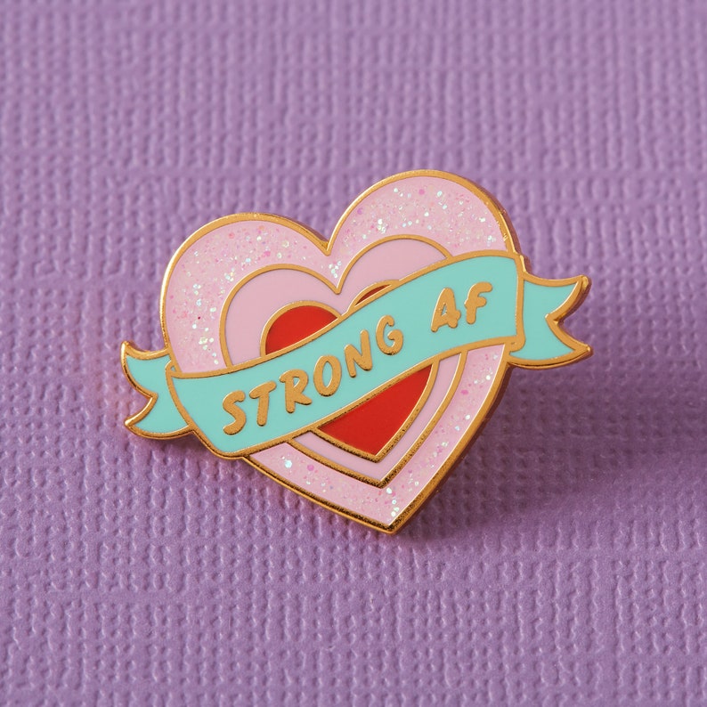 Strong AF Enamel Pin // Mental Health, Chronic Illness, Motherhood, Anxiety, Warrior Lapel Pin Badge Brooch // Punky Pins image 1