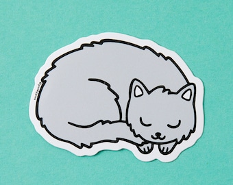 Grey Kitty Soft Vinyl Sticker // laptop sticker // Grey cat stickers and decal // Grey kitten, sleeping cat sticker