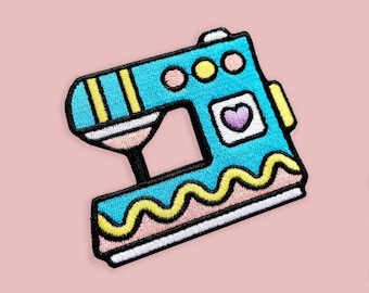 Sewing Machine Embroidered Iron on patch // Pastel patch //DIY jacket patch // Crafty handmade patch