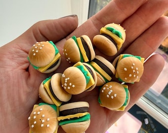 10 pcs mini hamburgers polymer clay realistic cabs for jewellery making, acrylic destash