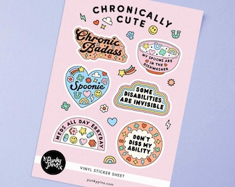 Chronically Cute Sticker Sheet A5 // Planner stickers // Illustration stickers // Chronic Illness, Spoonie stickers // Laptop decals