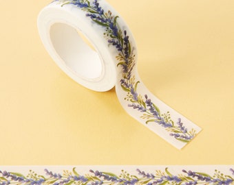 Cinta washi con estampado de lavanda: papelería floral botánica (15 mm)