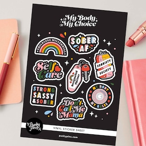 My Body My Choice Vinyl Sticker Sheet A5 // Planner stickers // Feminism stickers // Sobriety stickers, sober gift