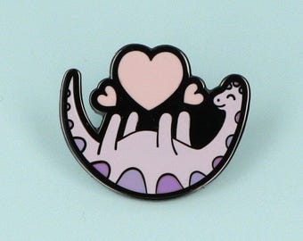 Broche de esmalte "Amor por Dinossauros" // Broche/Pin de lapela fofo e kawaii com um Braquiossauro em tons pastel // Pins Punky