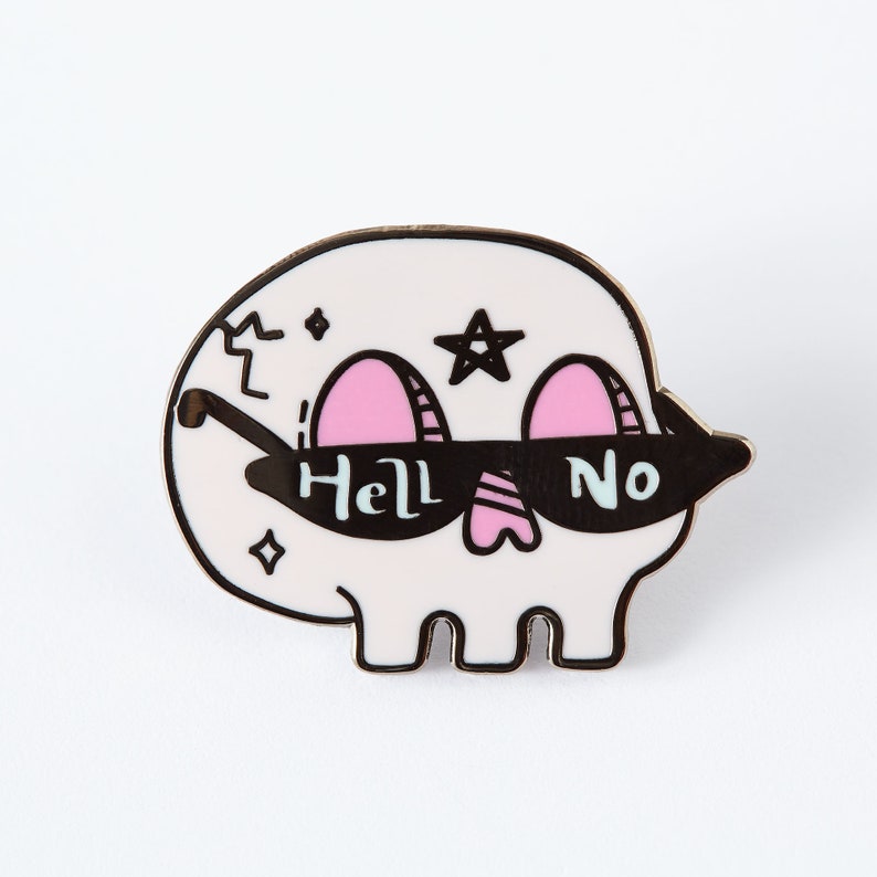 Przypinka z emalii "Hell No Skull" // Czary / Uroczy Halloween / Okultyzm / Kawaii / Pastelowa przypinka z czarownicą zdjęcie 3