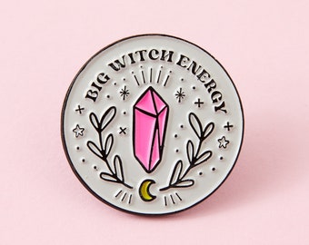 Big Witch Energy Crystal & Moon Enamel Pin - Punky Pins // pin badge, Halloween badges, Witchy pin badges; Cute Pins in the UK