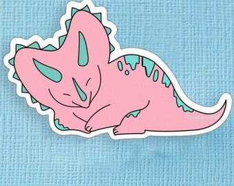 Pink and Green Triceratops Dinosaur Large Vinyl Sticker // Vinyl sticker, planner stickers,/macbook sticker decal // Punky Pins