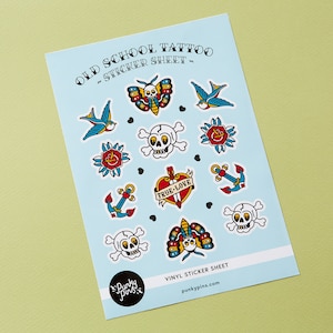 Old School Tattoo Sticker Sheet A5 // Planner stickers // Illustration stickers //Jolly Roger Skull Crossbone stickers // Laptop decals