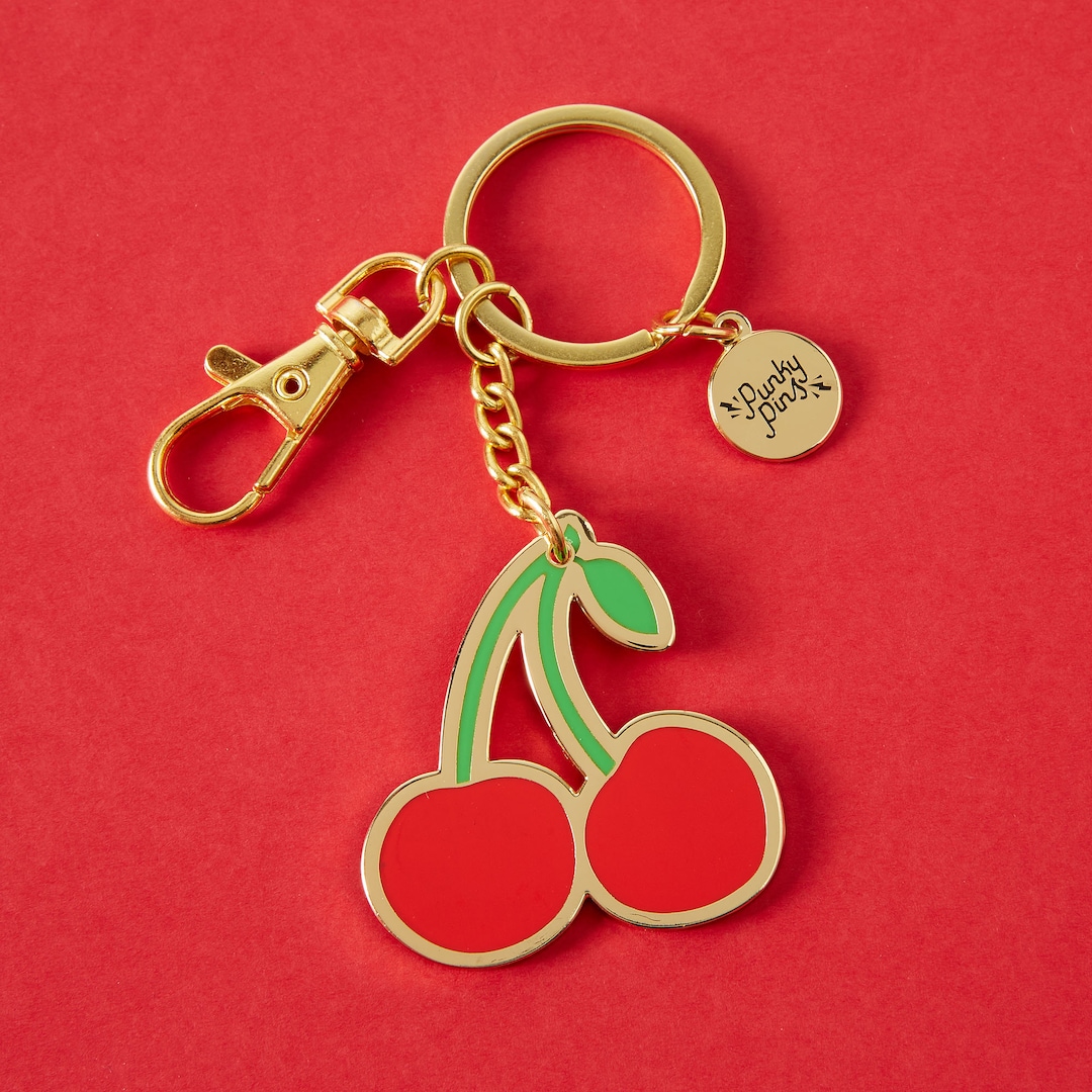 Red Cherry Enamel Keyring/keychain // Fruit, Cherries, Fruity, Illustration Key Ring/chain ...