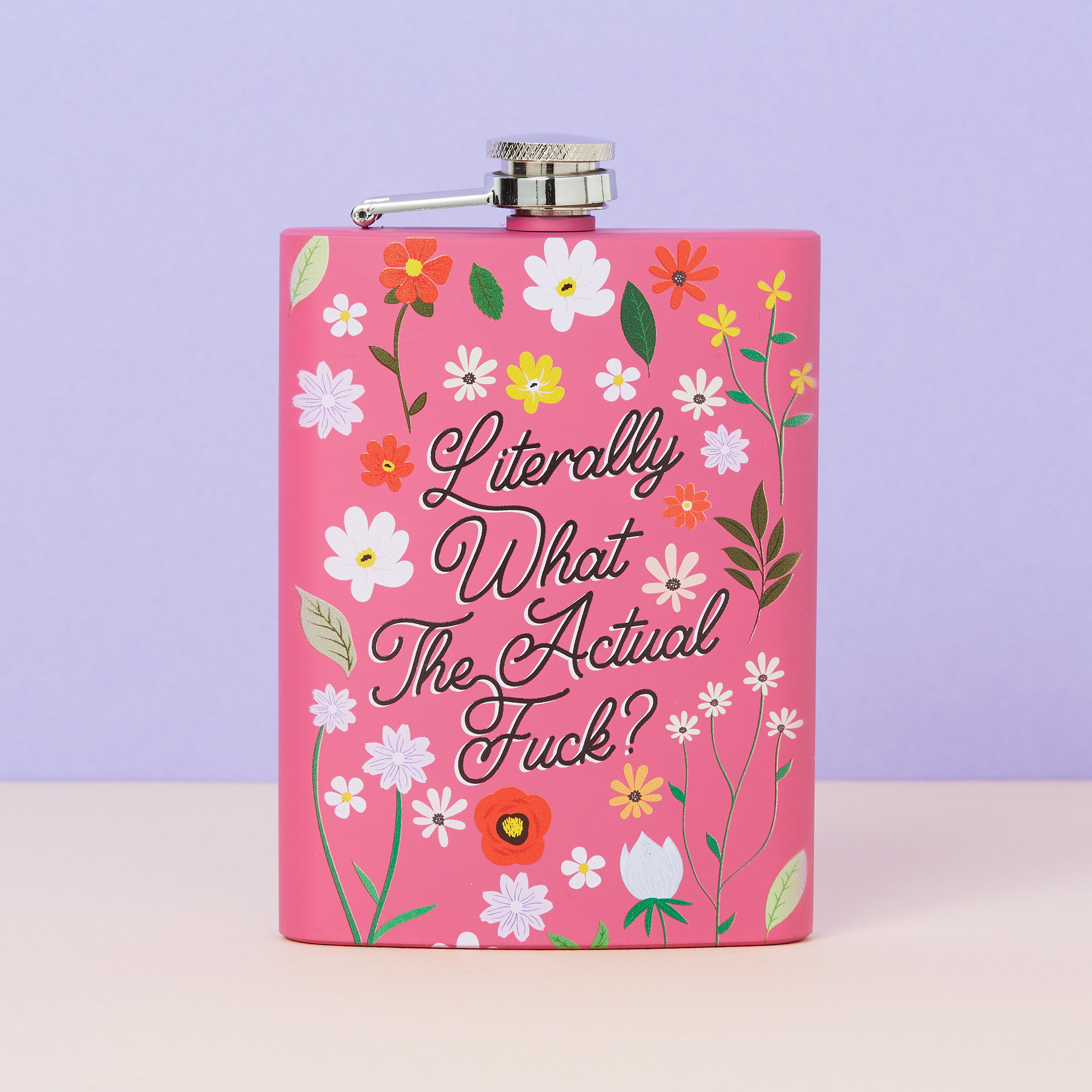 Literally What The Actual Fuck Stainless Steel Hip Flask - Pink // Floral Metal Hip Flask, Alcohol Flask, Sassy, Secret Santa // Punky Pins