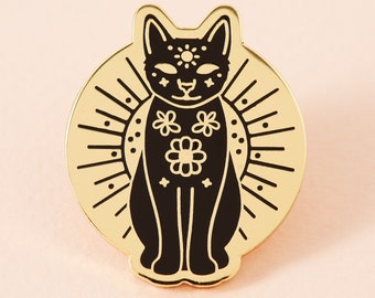 Mystic Mog Cat Enamel Pin Punky Pins // Black Cat pin badge // Mystical spiritual cat pin // Enlightened badge, cat badges // Black kitty