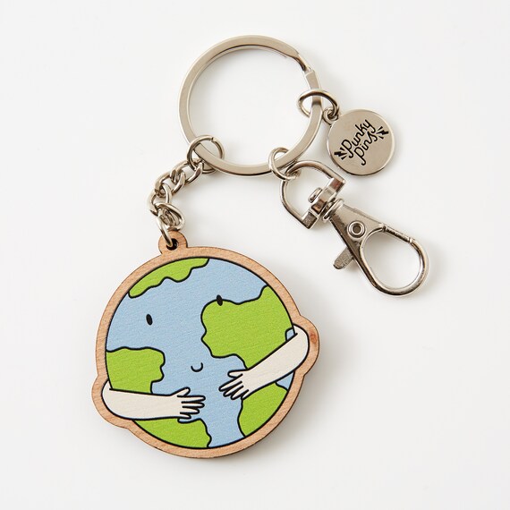Hug the Earth Wooden Eco Keyring // Key Chain // Eco Friendly