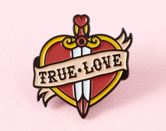 True Love Heart Tattoo Enamel Pin // Secret Santa Gift // tattoo pin badge // Old school lapel pin, True Love flash pin