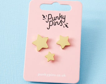 Conjunto de pines de esmalte de trío de estrellas doradas // Pines de logros, pines de cuello, conjunto de insignias de pasador de solapa // Pines punky