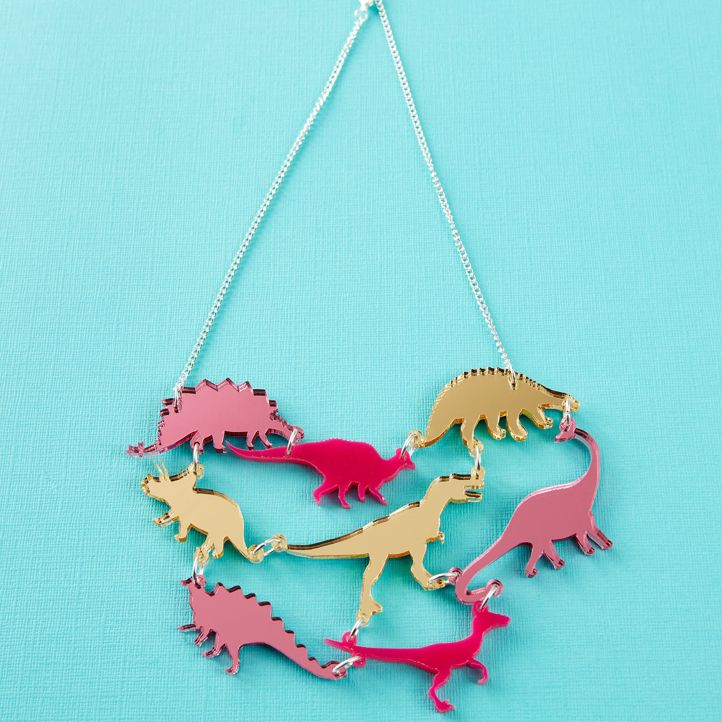 Dinosaur Necklace // Green OR Pink Mirror Acrylic Dinosaur Etsy UK