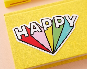 HAPPY Vinyl Sticker // Positivity Laptop sticker // Colourful sticker // Macbook sticker