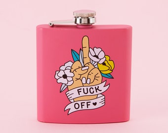 Fuck Off Square Stainless Steel Hip Flask - Pink // Cute Pink Metal Hip Flask, Alcohol Flask, Sassy, Secret Santa // Punky Pins