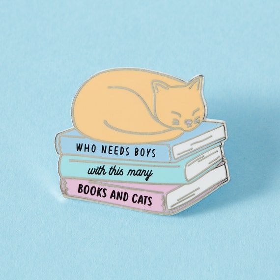 Books and Cats Enamel Pin, Bibliophile Gift (30mm)