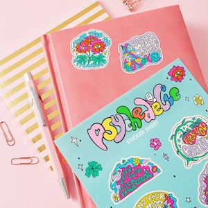 Psychedelic Vinyl Sticker Sheet // Colourful Planner stickers // Illustration stickers // A5 sticker die cut sheet