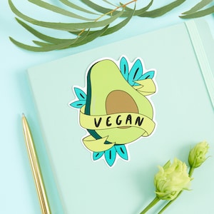 Vegan Avocado Vinyl Sticker // Laptop stickers // Avo stickers, Die cut stickers, Vegetarian image 1